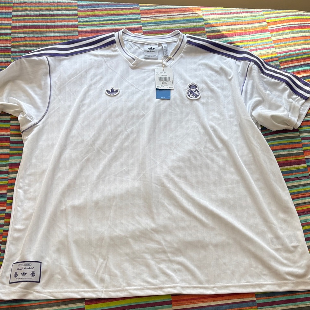 Adidas Men's White and Purple Jersey size 2XL brand new with tags real icon